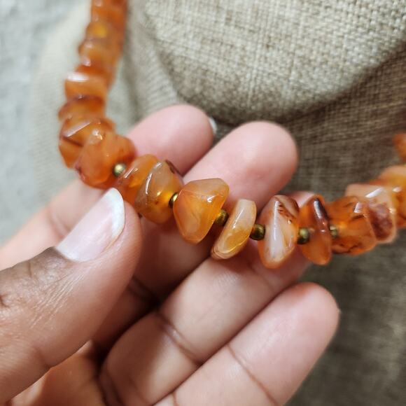 Beautiful Vintage Carnelian Agate Stone Necklace Peach Orange Nugget Beaded 12in - Picture 3 of 4